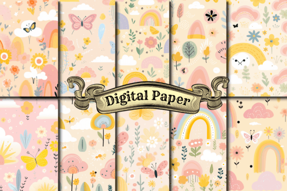 Download Butterflies Rainbows Digital Paper Pack - Pack Collection