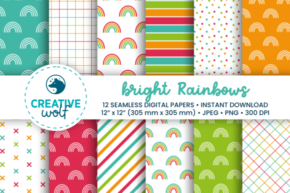 Download Bright Rainbows Digital Paper Pack - Pack Collection