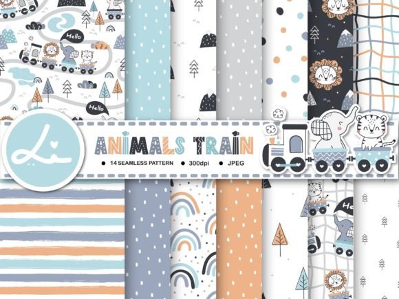 Download Cute Animals Train Digital Paper Pack - Pack Collection