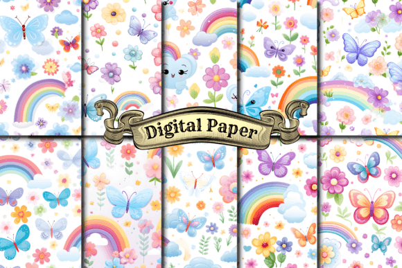Download Butterflies Rainbows Digital Paper Pack - Pack Collection