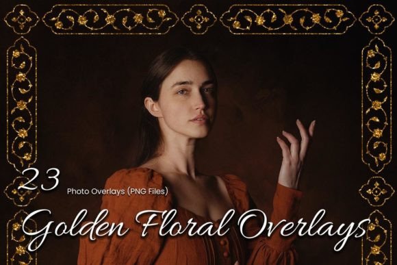 Download 23 Golden Floral Photoshop Overlay - Golden Collection