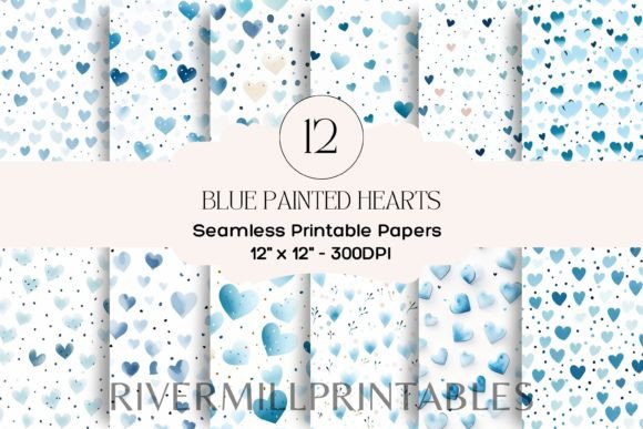 Download 12 Blue Hearts Digital Papers - Hearts digital paper Collection
