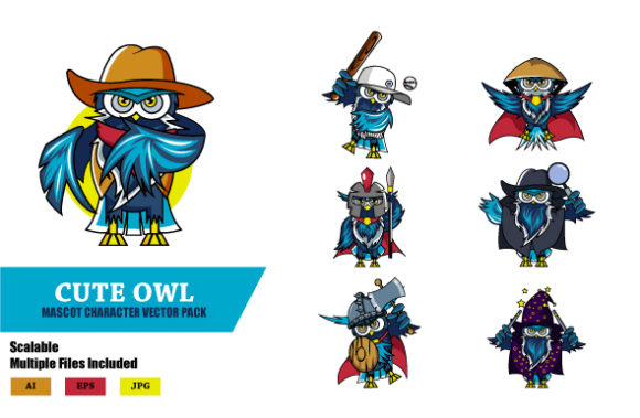 Download Cute Owl Cartoon Character Set - Premium Resources