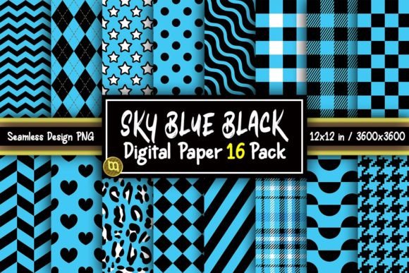 Download Sky Blue &amp; Black Digital Paper 16 Pack - Pack Collection
