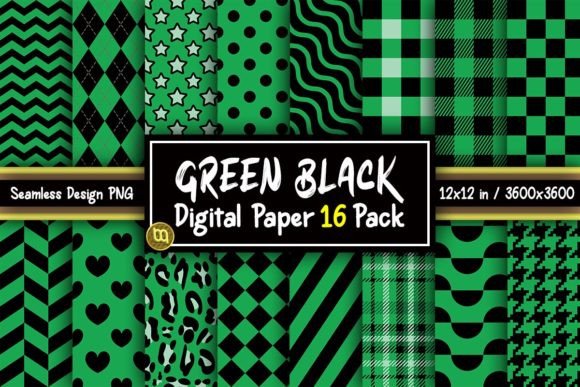 Download Green &amp; Black Digital Paper 16 Pack - Pack Collection