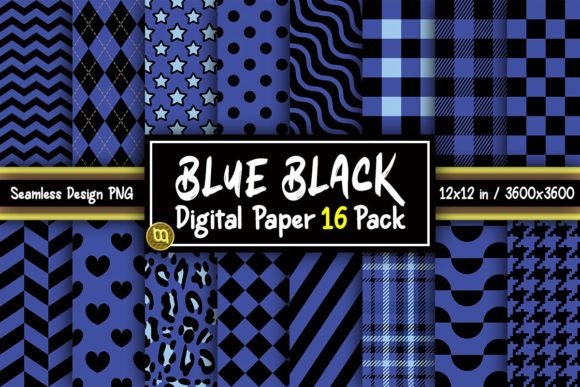 Download Blue &amp; Black Digital Paper 16 Pack - Pack Collection