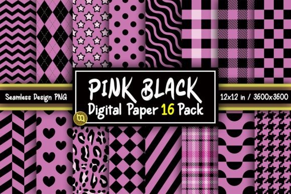 Download Sweet Pink &amp; Black Digital Paper 16 Pack - Pack Collection