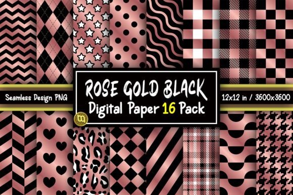 Download Rose Gold &amp; Black Digital Paper 16 Pack - Pack Collection
