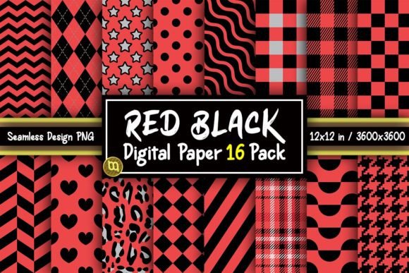 Download Red&amp;Black Digital Paper Pattern 16 Pack - Pack Collection