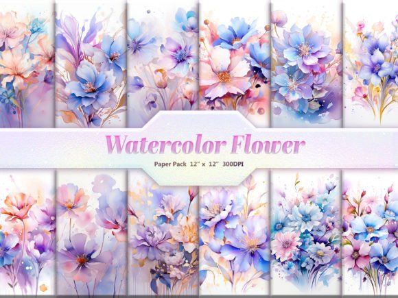 Download Watercolor Flower Digital Paper Pack - Pack Collection