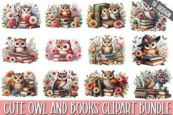 Download Cute Owl and Books Clipart Bundle - Cute owl Collection