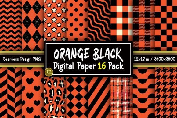 Download Orange &amp; Black Digital Paper 16 Pack - Pack Collection