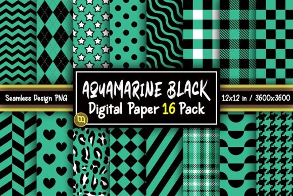 Download Aquamarine &amp; Black Digital Paper 16 Pack - Pack Collection