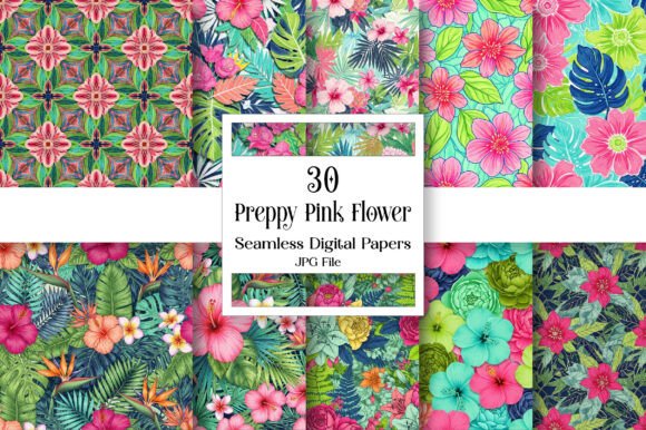 Download Preppy Pink Flower Digital Paper Pack - Pack Collection