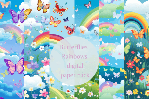 Download Butterflies Rainbows Digital Paper Pack - Pack Collection