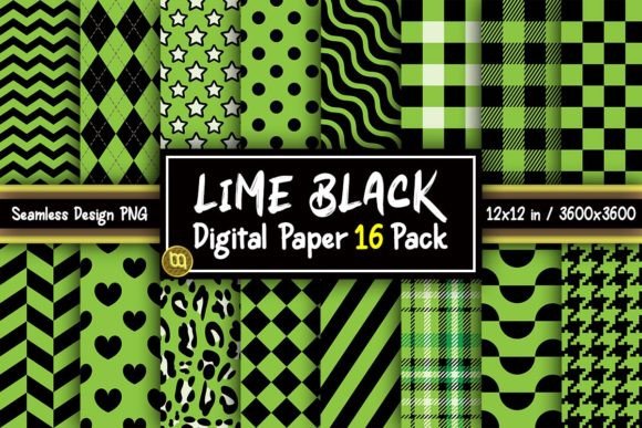 Download Lime Green &amp; Black Digital Paper 16 Pack - Pack Collection