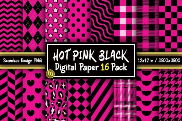 Download Hot Pink &amp; Black Digital Paper 16 Pack - Pack Collection