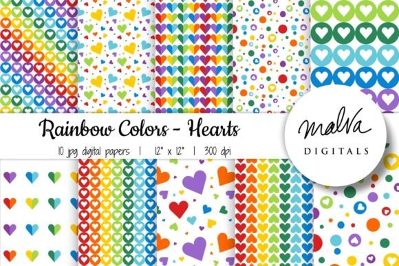 Download Rainbow Hearts Digital Paper Pack - Pack Collection