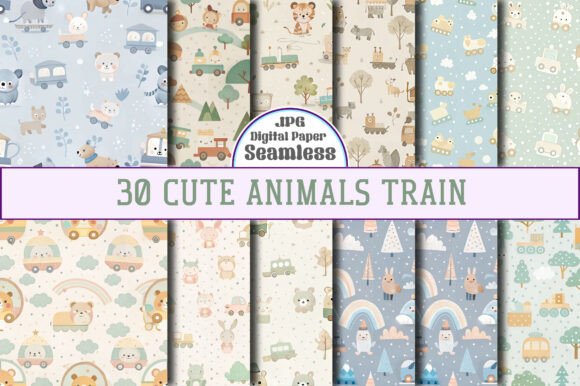 Download Cute Animals Train Digital Paper Pack - Pack Collection