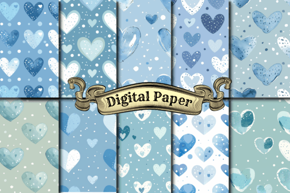 Download Vintage Blue Hearts Digital Papers - Hearts digital paper Collection