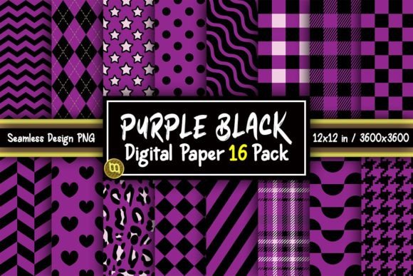 Download Purple &amp; Black Digital Paper 16 Pack - Pack Collection